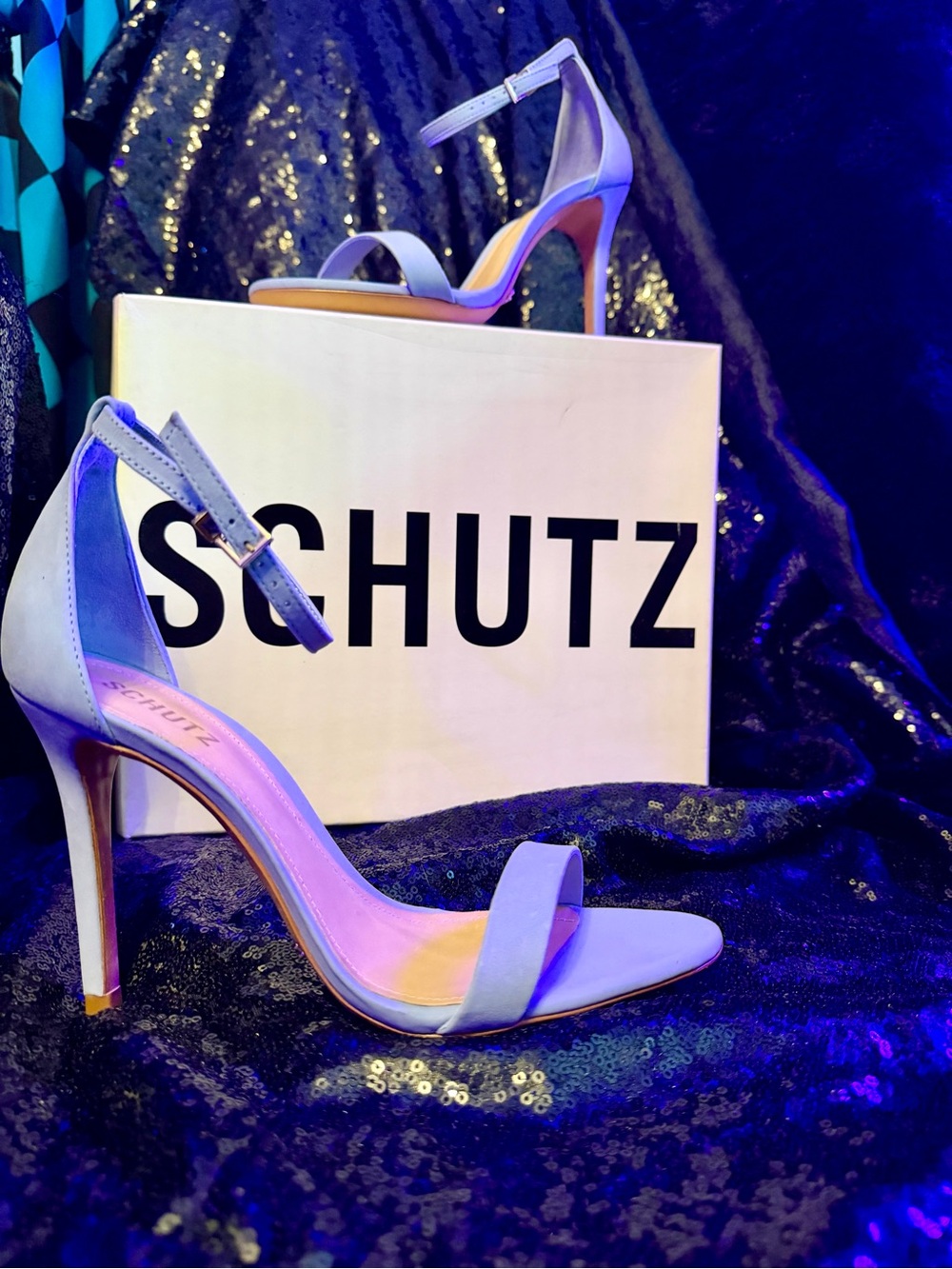 SCHUTZ Light Dusty Blue Ankle-Strap Stiletto Sandals NIB